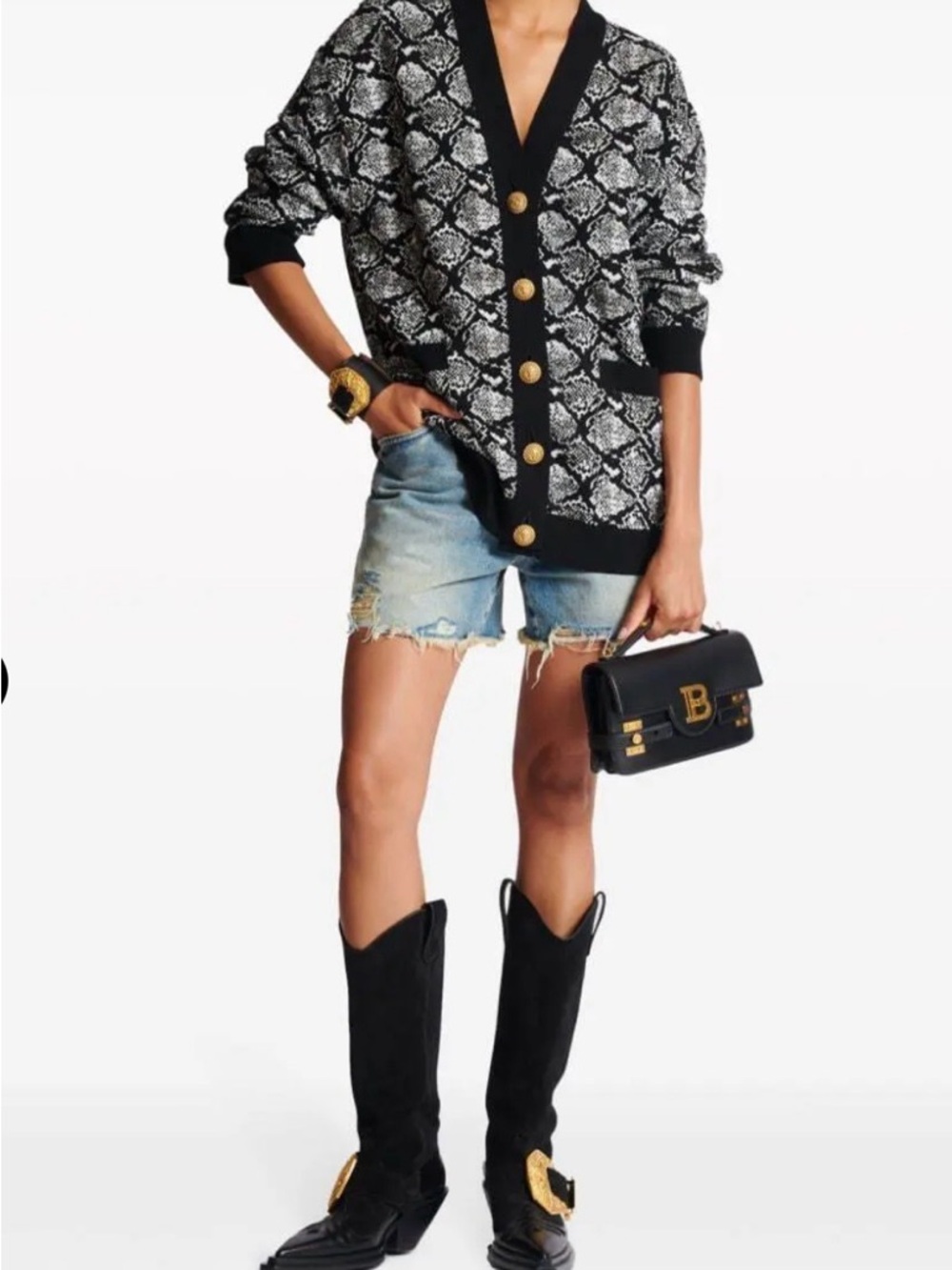 Balmain Black and White Snake-Pattern Cardigan